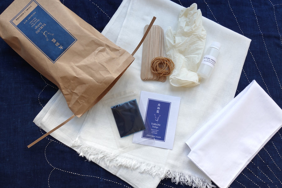 Indigo Shibori Kit (Shawl + Bandana)